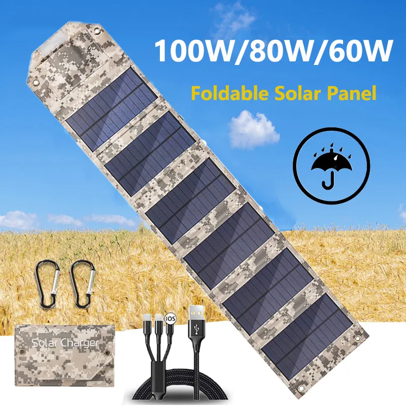 100W/80W/60W Foldable Solar Panel USB 5V Solar Charger Portable Solar Cell Outdo