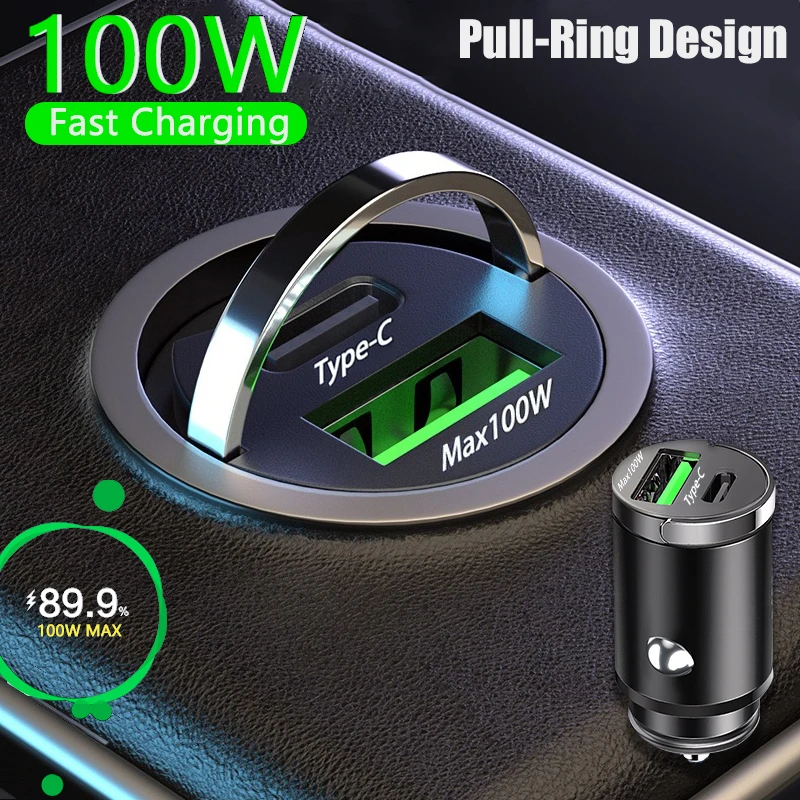 100W Mini Car Charger USB Type C Car Phone Charger Fast Charging for IPhone Quic