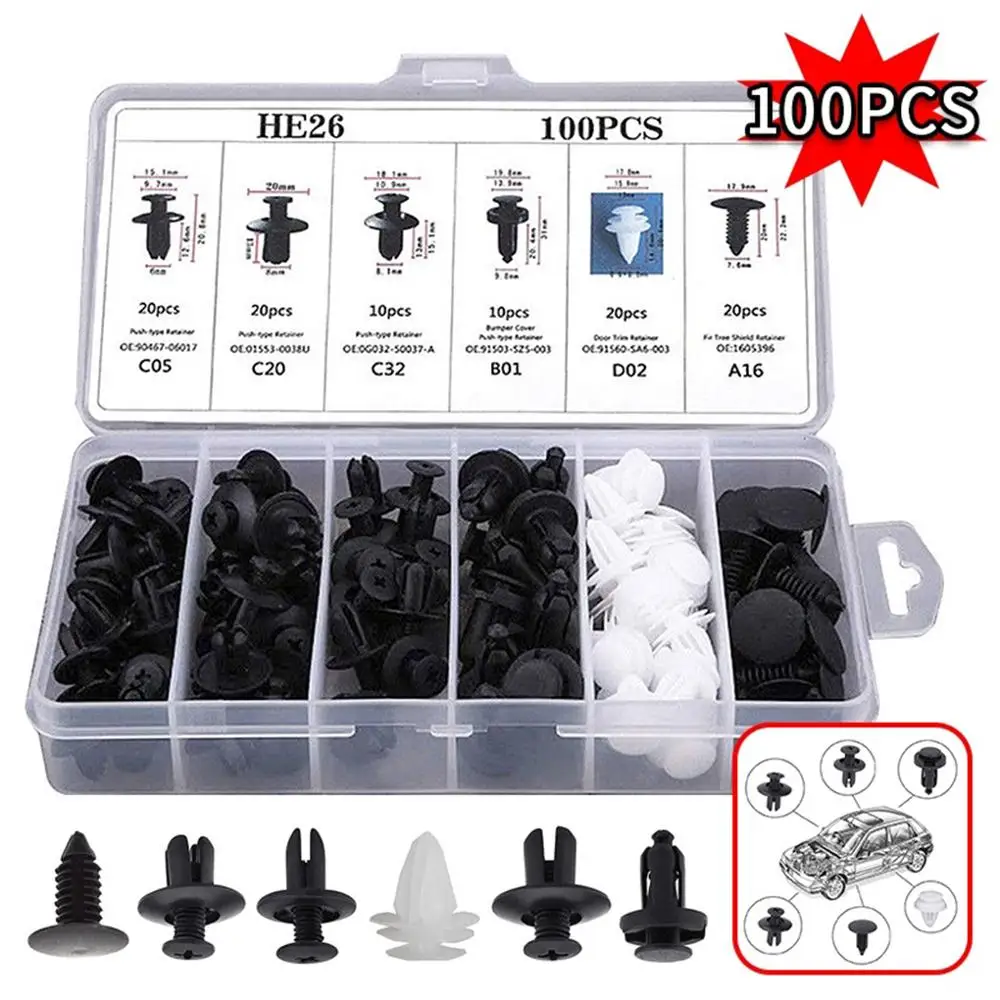 100pcs Auto Fastener Clip Kit Fender Rivet Clips Car Body Push Retainer Pin Rive