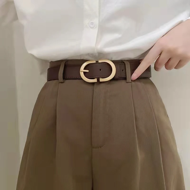 105cm Female Fashion Belt Simple Metal Buckle Belt for Women Black Suit Jeans Cl