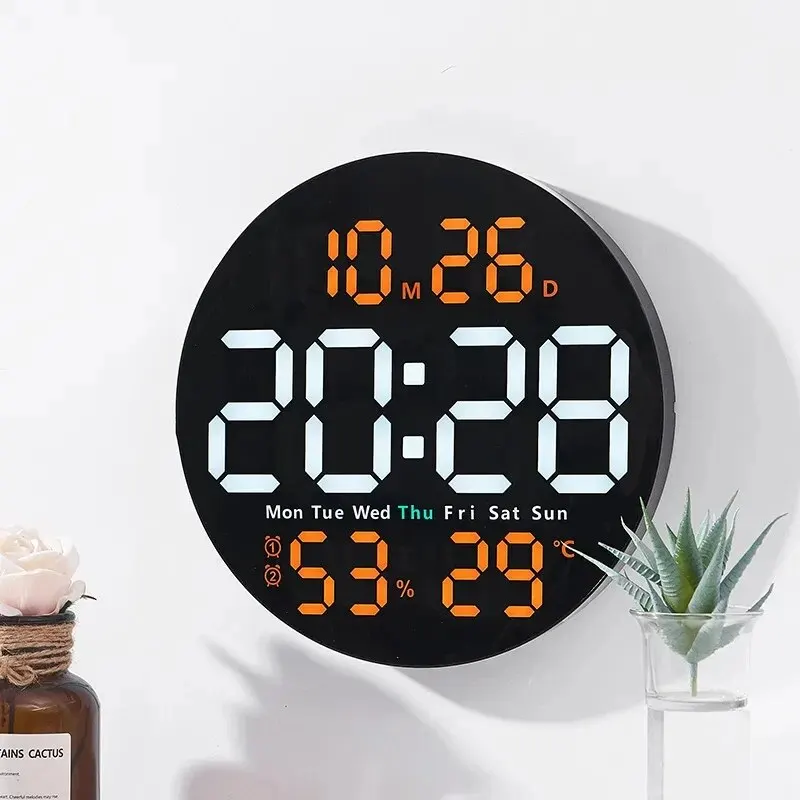 10inch LED Large Digital Wall Clock with Remote Control Temperature Humidity Dat
