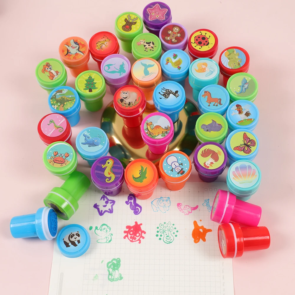 10pcs Assorted Stamps Kids Self-ink Stamps Children Toy Stamps Smiley Face Seal 