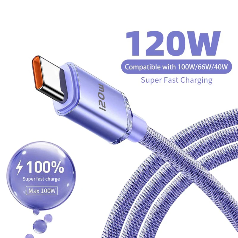 120W PD Type C Cable Super Fast Charger Cord Quick Charge USB C Cables Phone Cha
