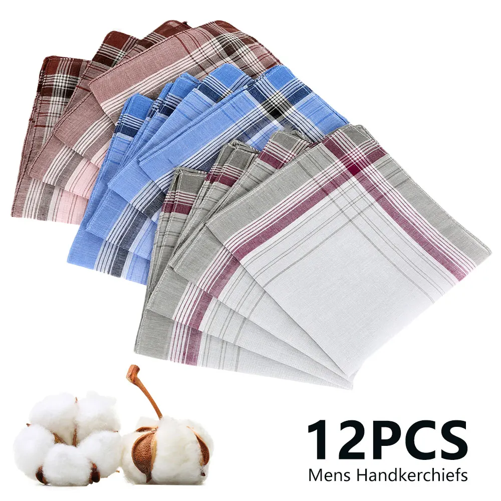 12Pcs Handkerchief Towels Multicolor Plaid Stripe Men Women Pocket for Wedding P