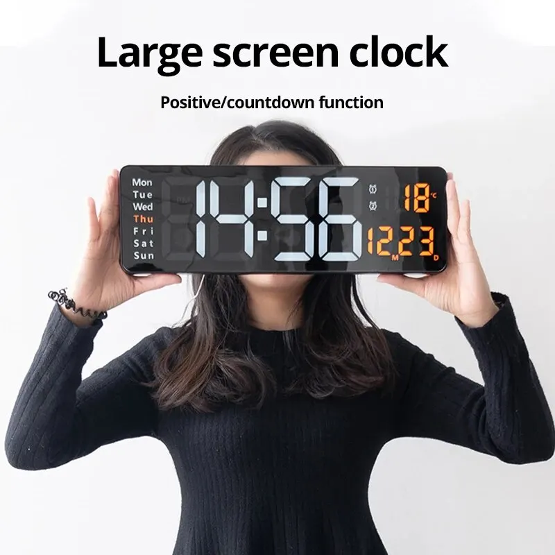 13/16 Inches Large LED Digital Wall Clock ,Wall Mounted Remote Control Temperatu