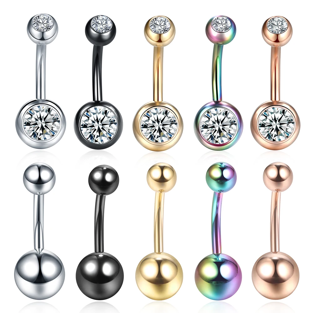 1PC 14G Belly Button Ring Navel Nombril Piercings Surgical Steel Ear Rings CZ Bo