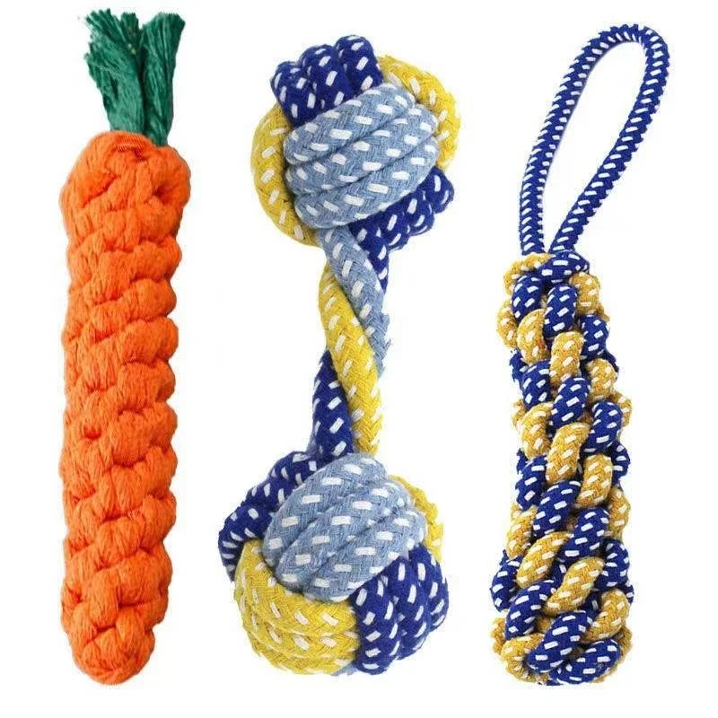 1PC Dog Toy Carrot Knot Rope Ball Cotton Rope Dumbbell Puppy Cleaning Teeth Chew