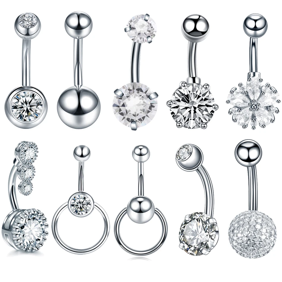 1Pc Surgical Steel Belly Button Ring Navel Nombril Piercing CZ Belly Ring Sexy W