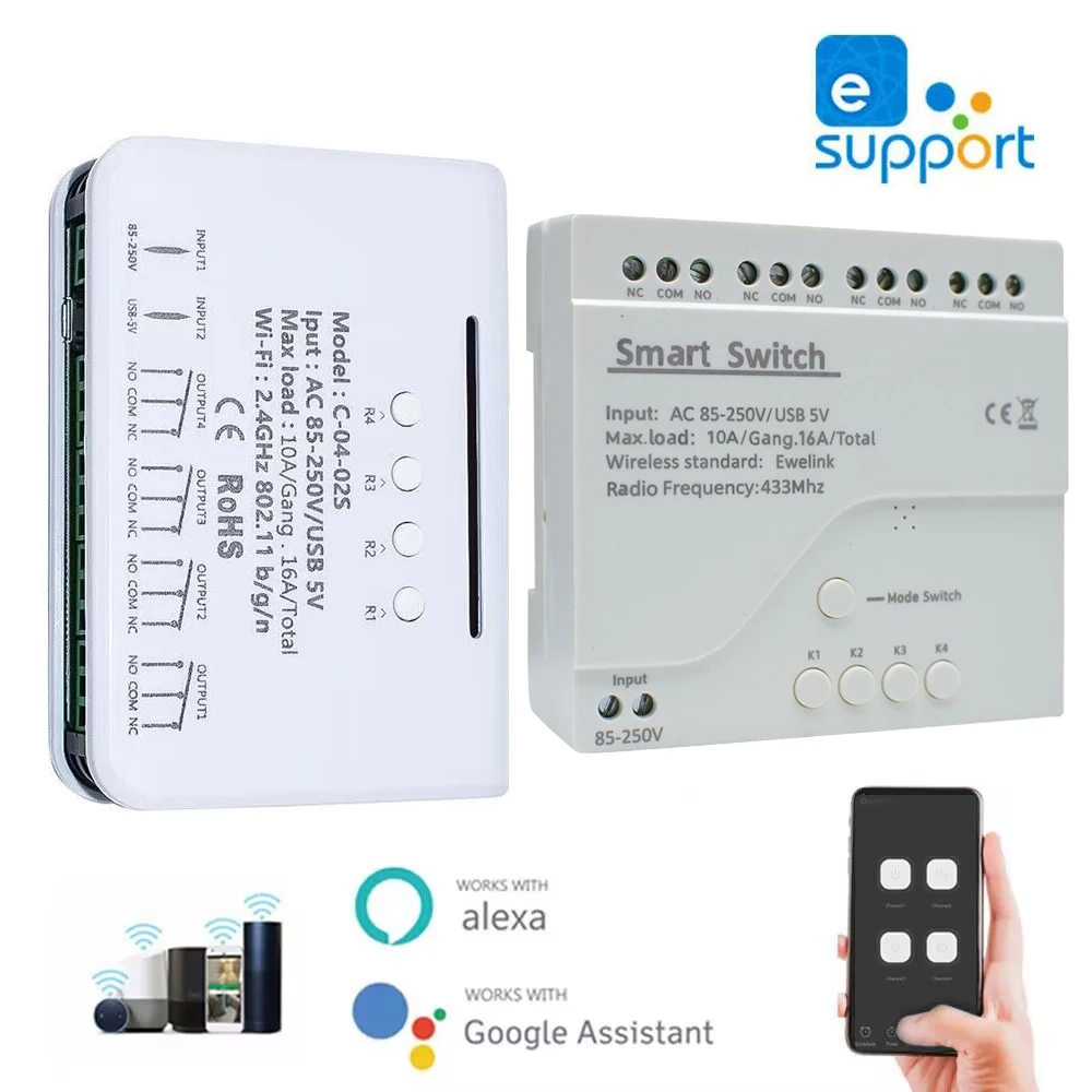 2/4CH EWelink Wireless Switch, WiFi Module, EWelink APP, Remote Control, DIY Sma