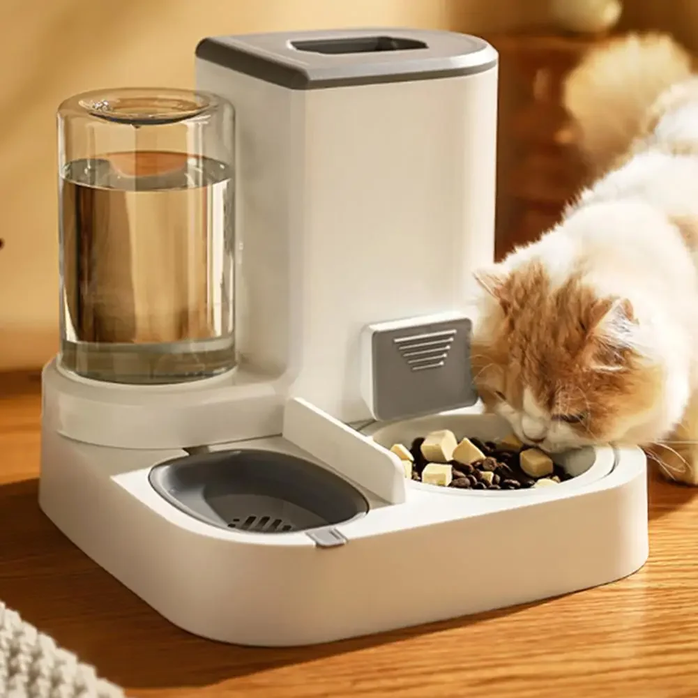 2-in-1 Pet Automatic Feeder Dog Cat Drinking Fountain Water Dispenser Food Bowl 