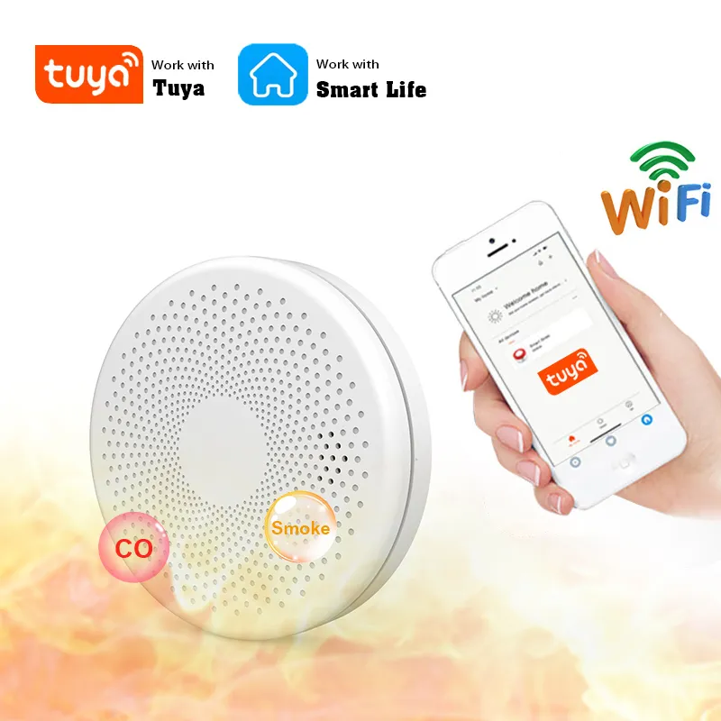 2 in 1 Version WiFi Tuya Smart Co & Smoke Detector Alarm Carbon Monoxide Parlor 