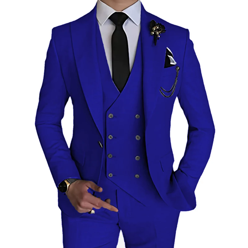 Fashion New Men Leisure Boutique Business Solid Color Wedding Suit Coat Pants Ve