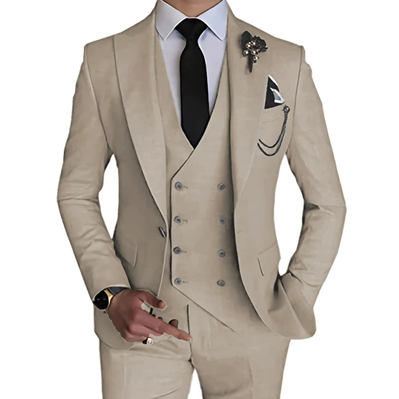Fashion New Men Leisure Boutique Business Solid Color Wedding Suit Coat Pants Ve
