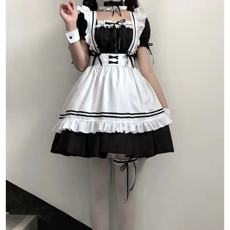 2024 6pcs set Cute Maid Costume Cosplay Hand GameRed Wine Sweet Maid Costume Lol