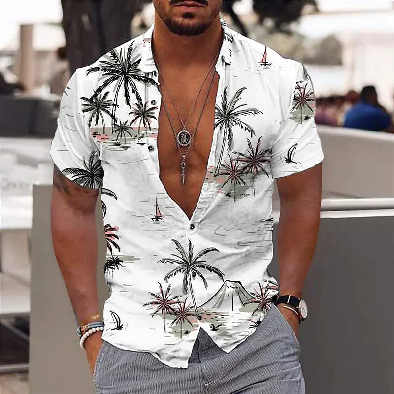 2024 Coconut Tree Shirts For Men 3d Printed Men's Hawaiian Shirt Beach 5xl Short