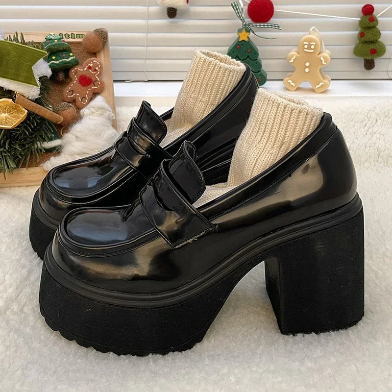 High Heels Loafers Women Shoes Retro Chunky Heels Pumps Woman Uniform College Pl