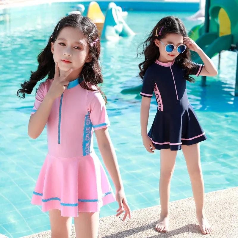 Girls Swimsuit One-piece Swimwear Women UPF50+ Print Baby Long Sleeve Kids Toddl