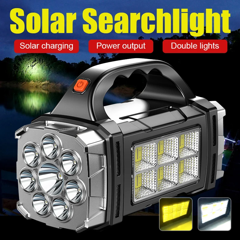 2024 Powerful LED Flashlight USB+Solar Rechargeable Flashlight COB Outdoor Campi