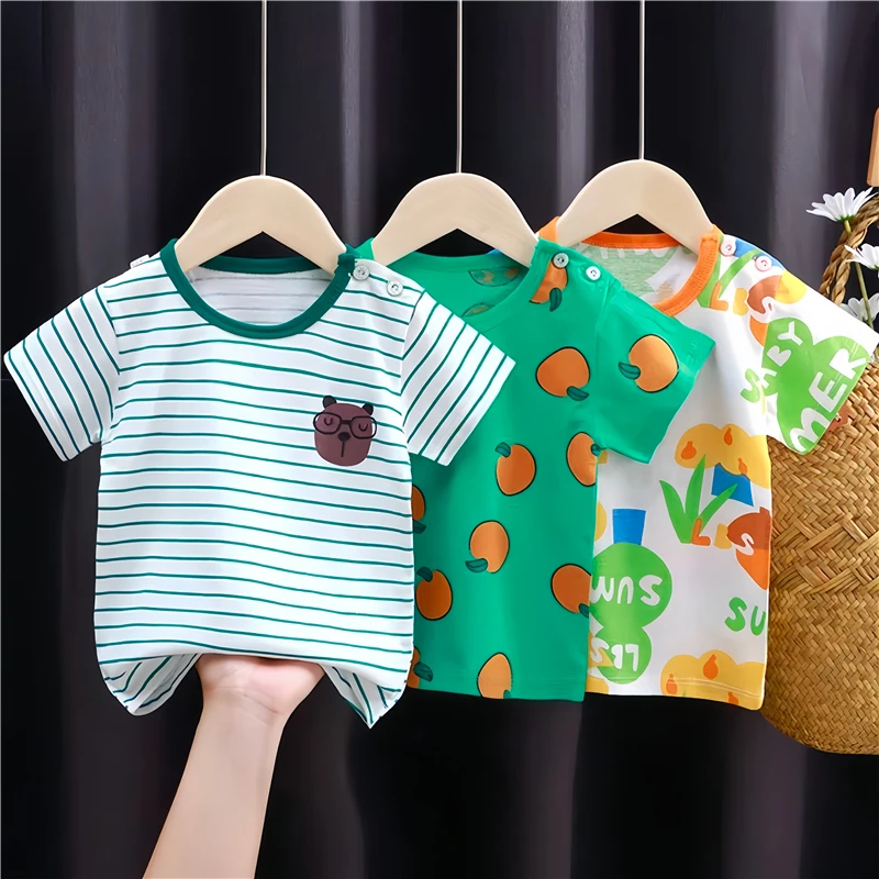 2024 Summer Children Cartoon T-shirt for Baby Boy Animal Printing Dinosaur Cat B