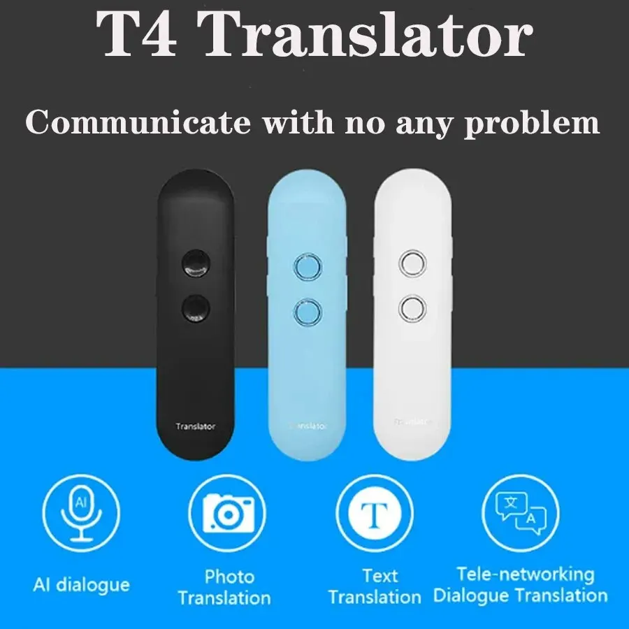 2024 T4 Portable Wireless Smart Translator 40 Languages Two-Way Real Time Instan