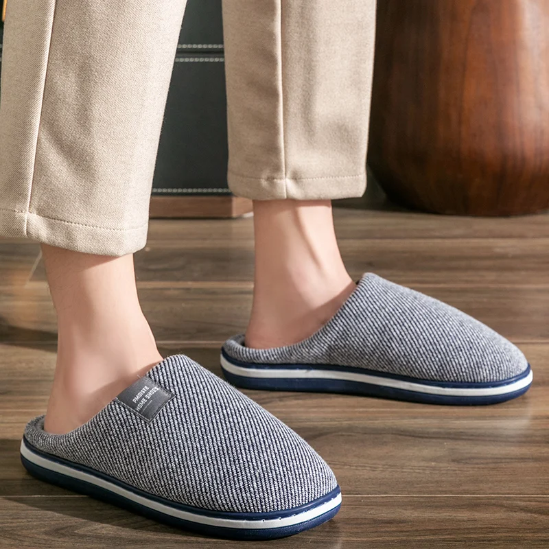 Trend Men Slippers Winter Warm Cotton Slippers Male Flats Soft Non-slip Slides H