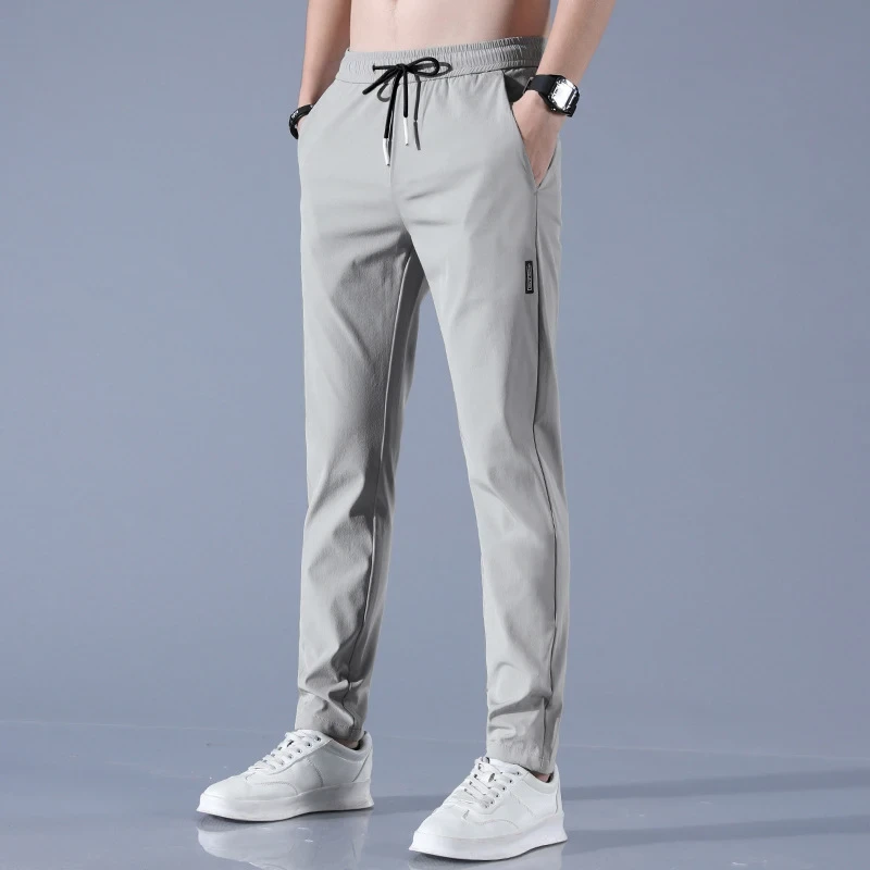 Ice Silk Men's Pants 2023 Summer New Black Gray Thin Business Casual Pants Outdo