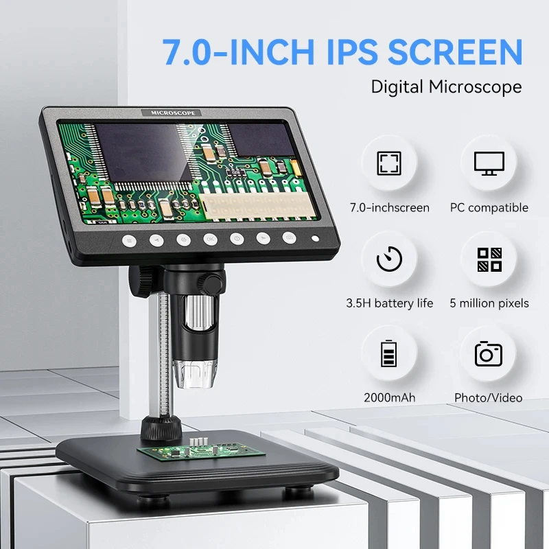 7Inch IPS Digital Coin Microscope 5MP 1200X Ultra-Precise Focusing Camera 1080P