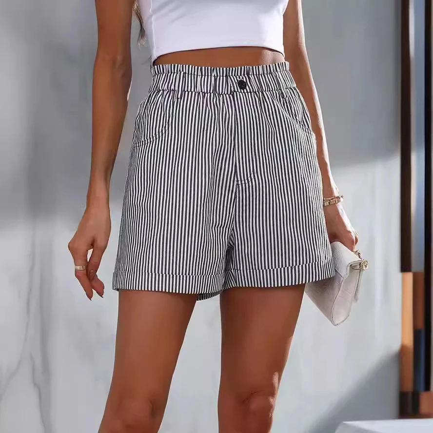 Ladies summer casual pocket striped casual shorts women's wear