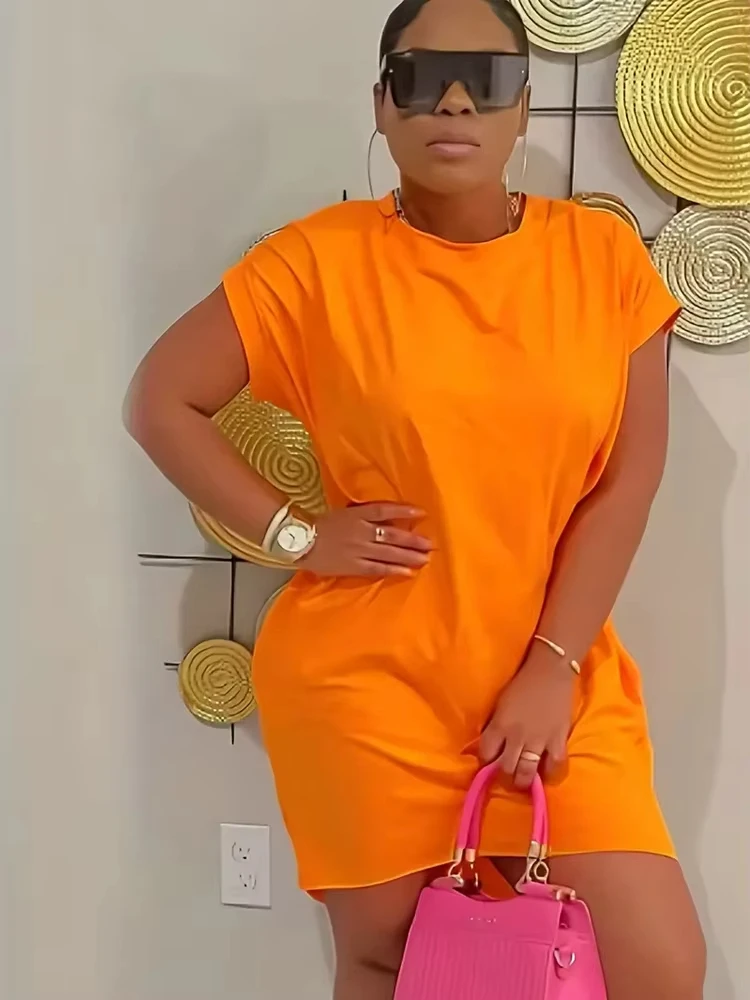 Solid Simple Dress, Casual Crew Neck Short Sleeve Bag Hip Dress, Women's Clothin