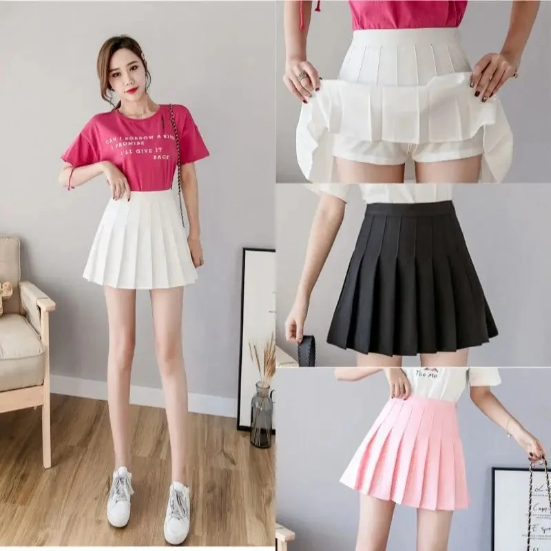 Mini Skirts Womens  Summer Japanese School Pleated Skirts High Waist Kawaii Cute