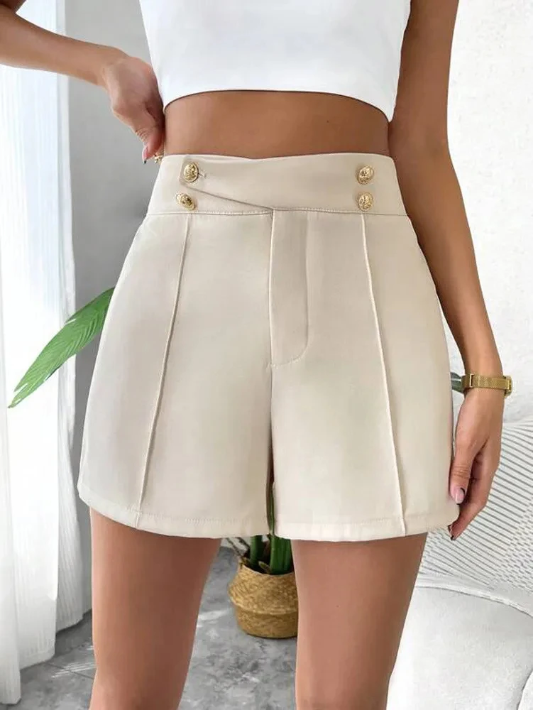 MEXZT Y2K Streetwear Women Fashion A-line Shorts Vintage High Waist Zipper Gold 
