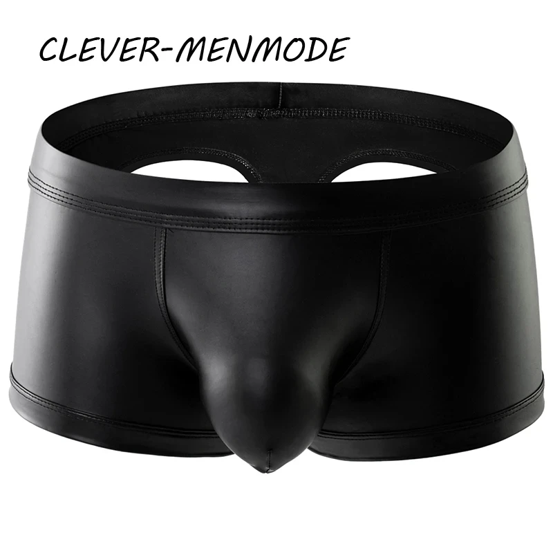 Men's Sexy PU Open Butt Boxer Shorts U Convex Big Bag T Back Underwear Men Breat