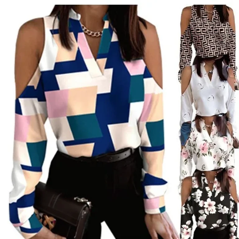 Long Sleeve Lace-up Shirt From Wish Amazon Women's Fashion Trendy Floral Print L