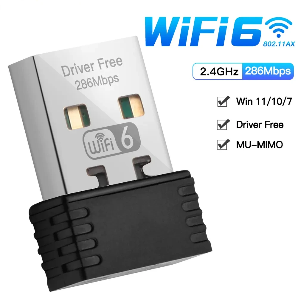 Mini USB WIFI 6 Dongle Network Card 2.4GHz Wi-Fi Lan Adapter Driver Free For PC 