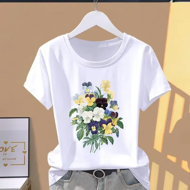 Women Print Floral Sports Fashion Casual Explosive Short Sleeve T-shirt Graphic