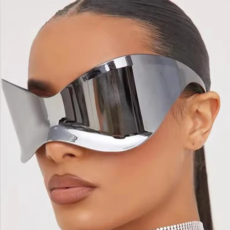 Oversized Rimless Mask Sunglasses Women Y2K Punk Sport Wrap Around Sun Glasses f