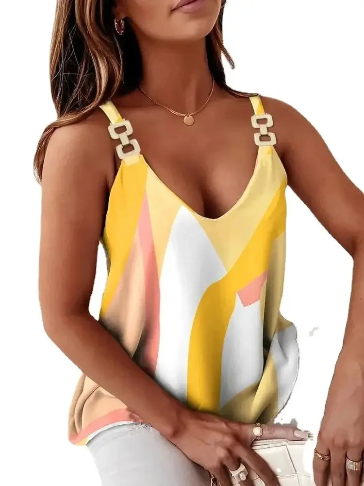 Women Elegant Solid Chiffon Blouse Spring Summer Casual Sleeveless V Neck Loose 