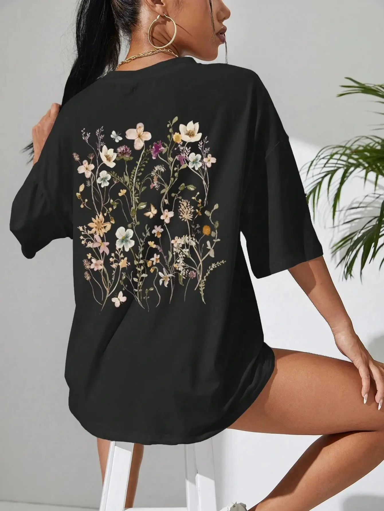 Beautiful flower clusters Print Cotton Women T-Shirts Casual Breathable Soft Sho