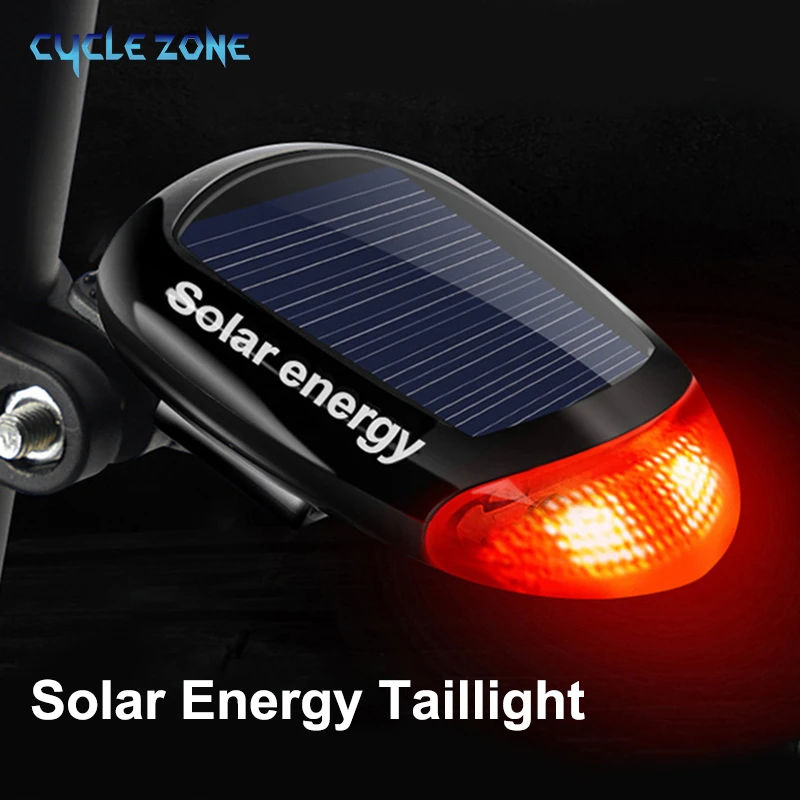 Solar Bicycle Tail Light Cycling Safety Solar Power Energy Bike Rear Lamp Night 