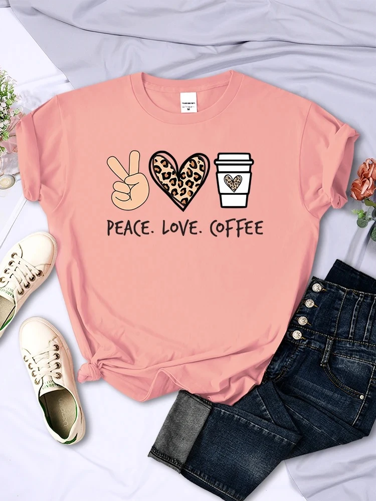 Peace Love Coffee Prints Women Tshirts Cotton High Quality T-Shirts Brand Breath
