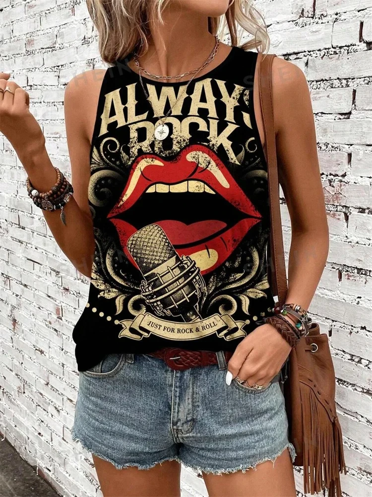 Rock Hip Hop Print Women's Tank Top Summer Street Fashion Women's Crew Neck Tank