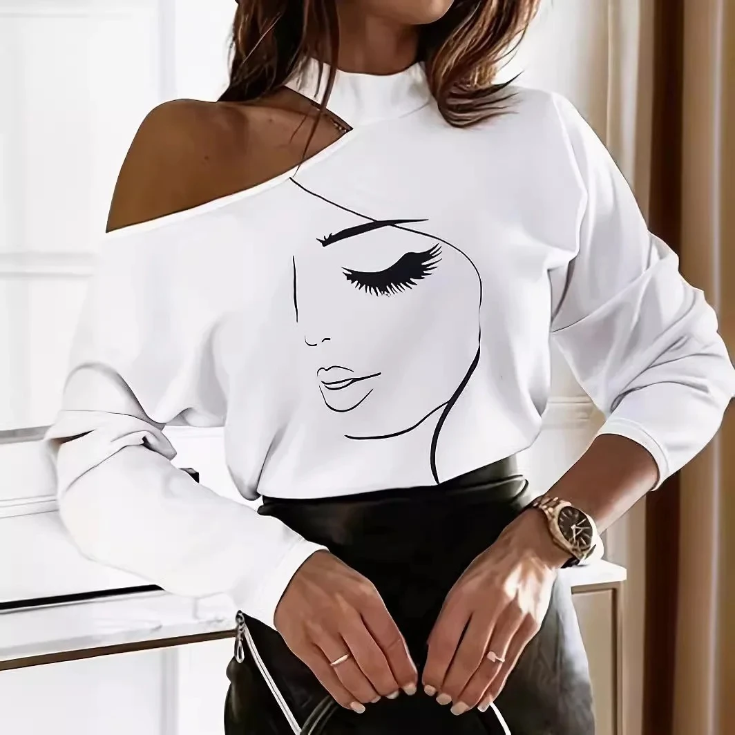 Chic Elegant Solid Fashion O Neck Off-shoulder Long Sleeve T-shirts Women's Autu