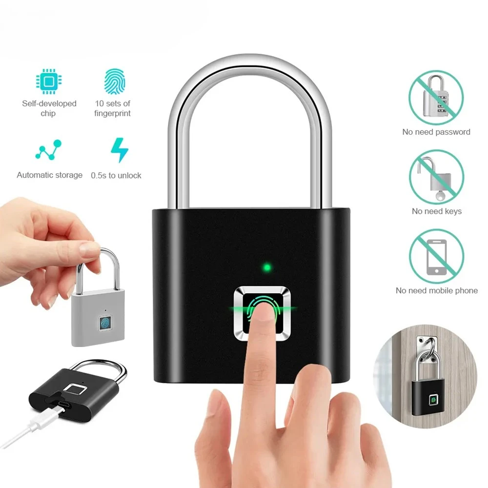 P2 fingerprint padlock, built-in rechargeable battery, outdoor waterproof, easy 
