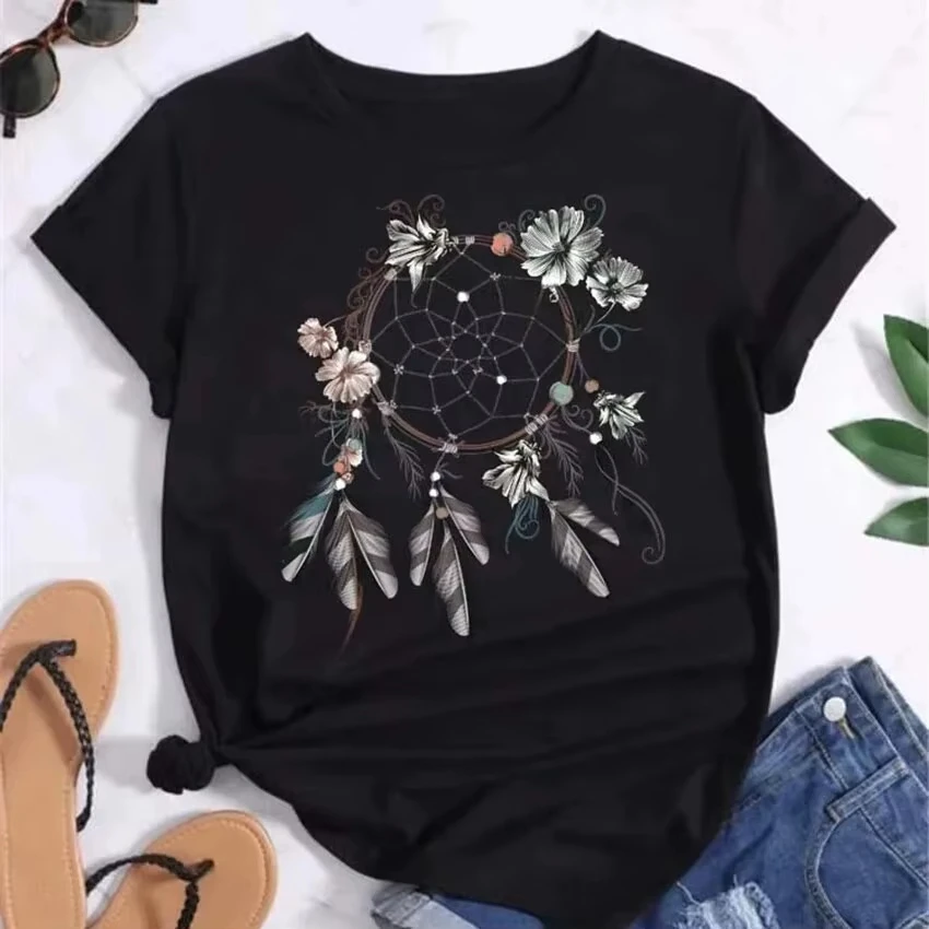 Feather Dreamcatcher Women Fashion T Shirt Harajuku Graphic Tees Shirt Femme Dre