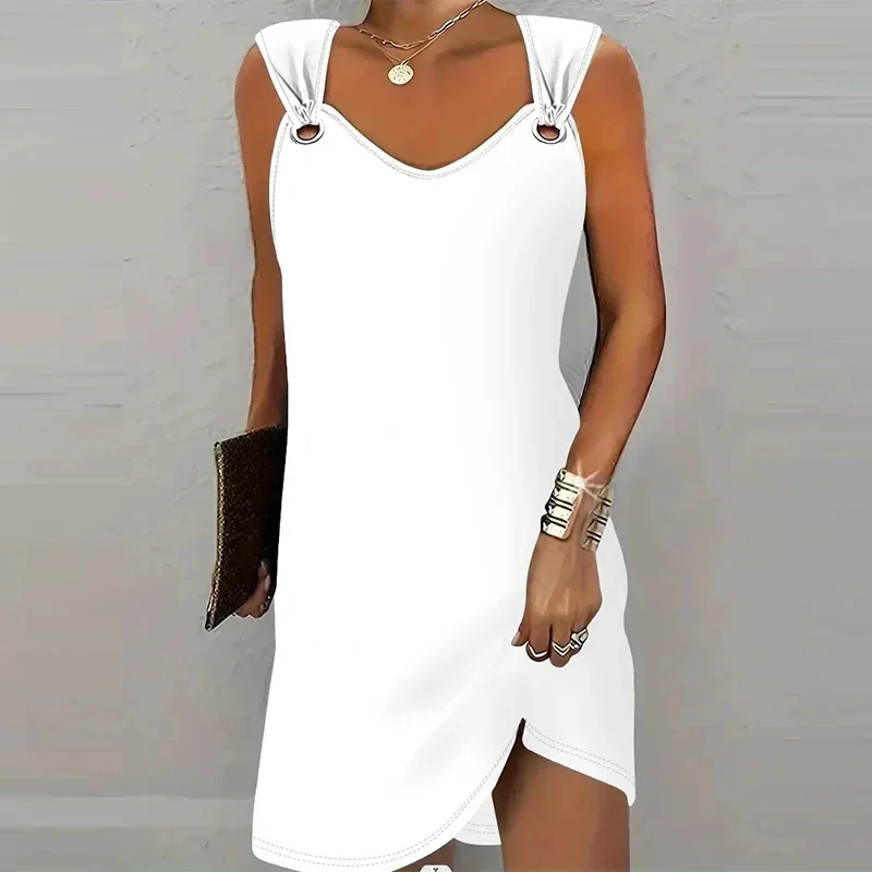 Women's Fashion Casual Solid Color Suspender Dress Sleeveless Summer Comfortable