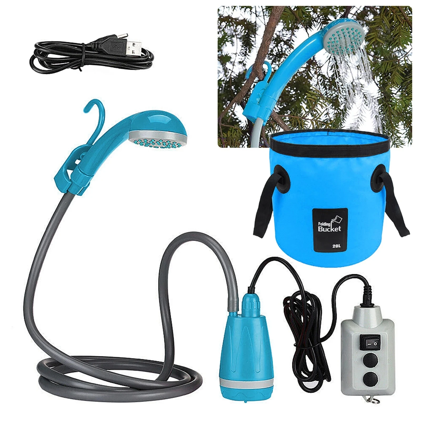 Portable Camping Shower Outdoor Camping Shower Pump Rechargeable Shower Head for