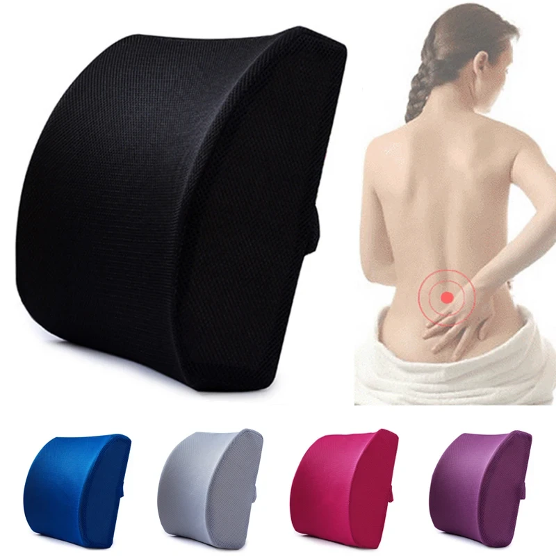 Car Lumbar Support Cushion Memory Foam Waist Pillow 3 Color Auto Seat Back Cushi