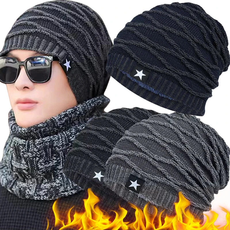 Unisex Slouchy Winter Hats Add Fur Lined Men And Women Warm Beanie Cap Casual Fi