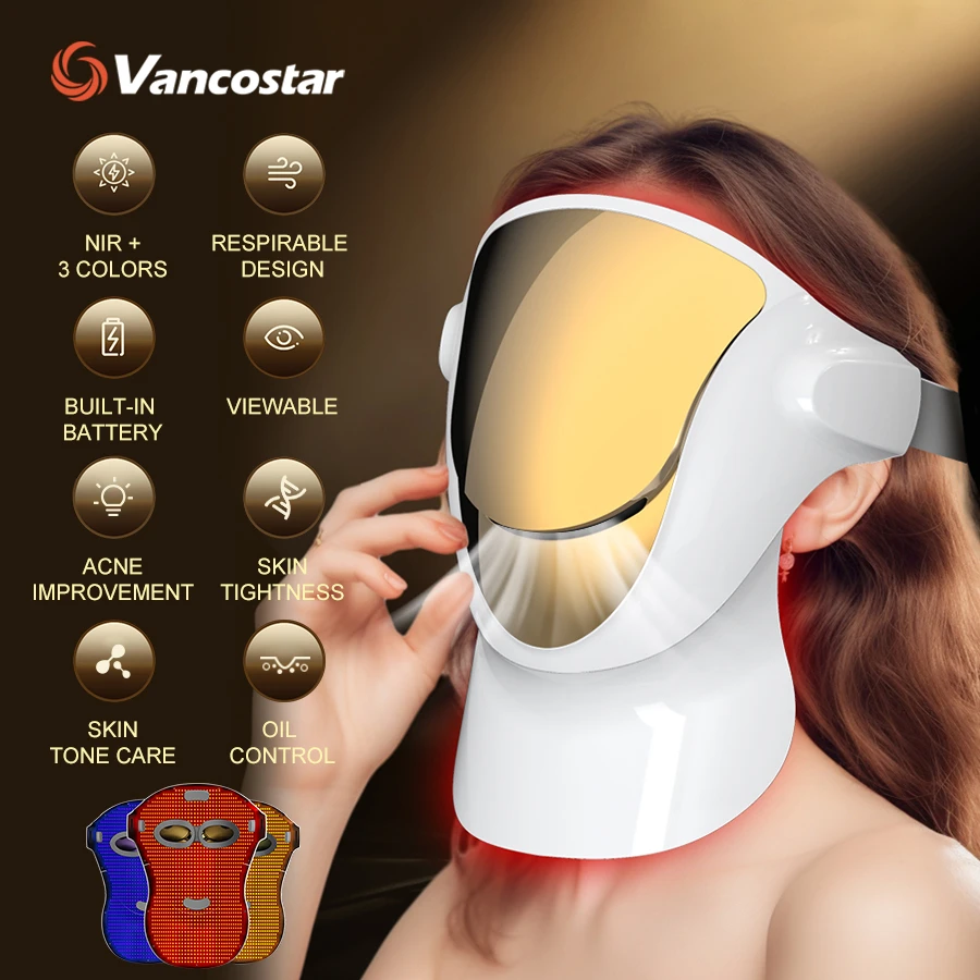 NIR LED Face Mask Red Light Therapy Respirable 3 Colors 807 Lamp  Skin Tightenin