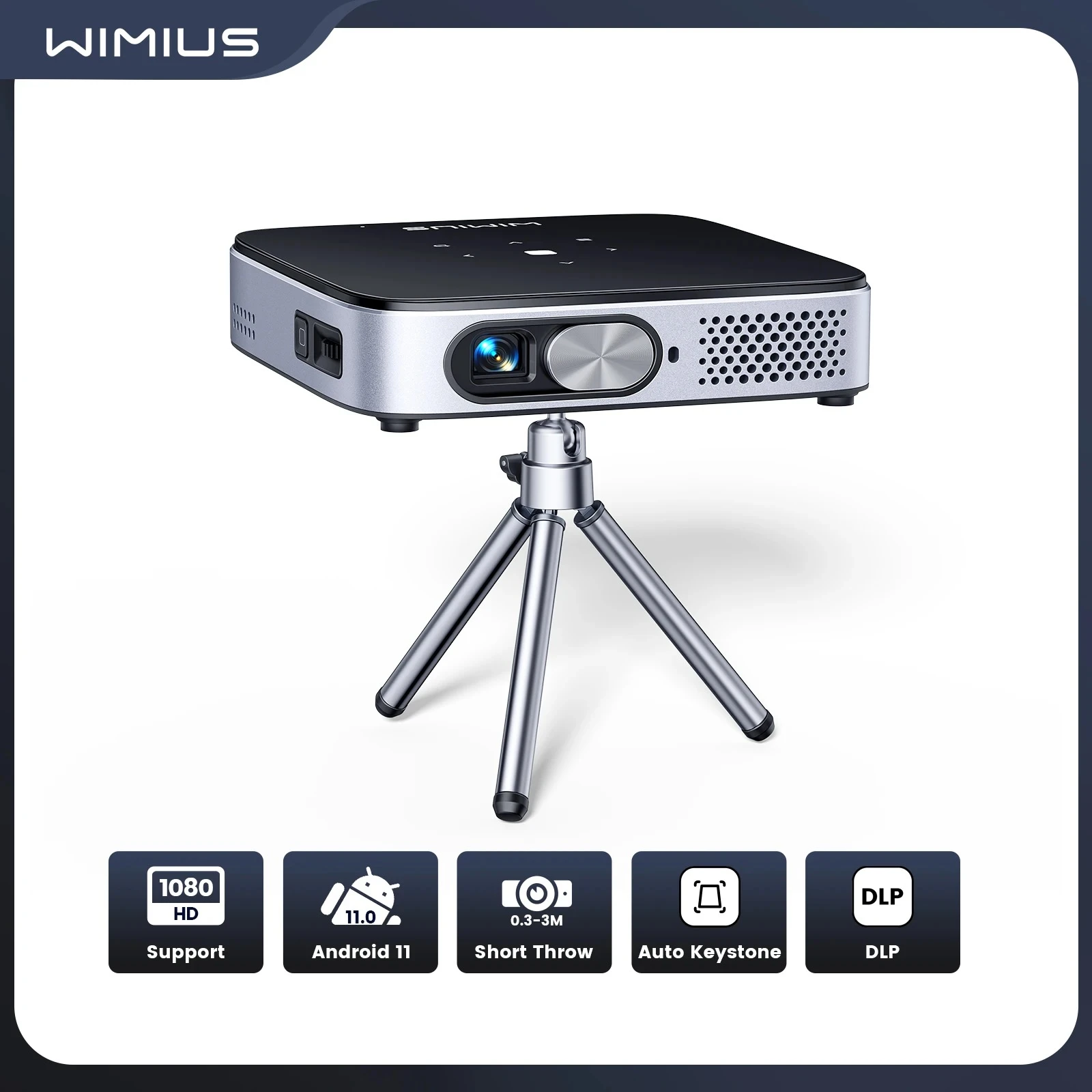 Android TV 11.0 Mini Projector Portable DLP Built-in Battery Short Throw WiFi6 B